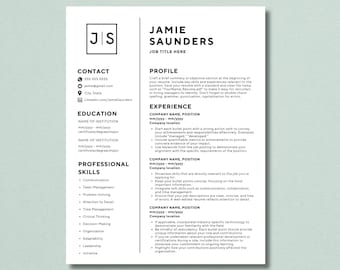 One or Two Page Resume Template, CV Work Resume, Job Resume Template Custom Resume Template, Canva Resume, Resume with Cover Letter