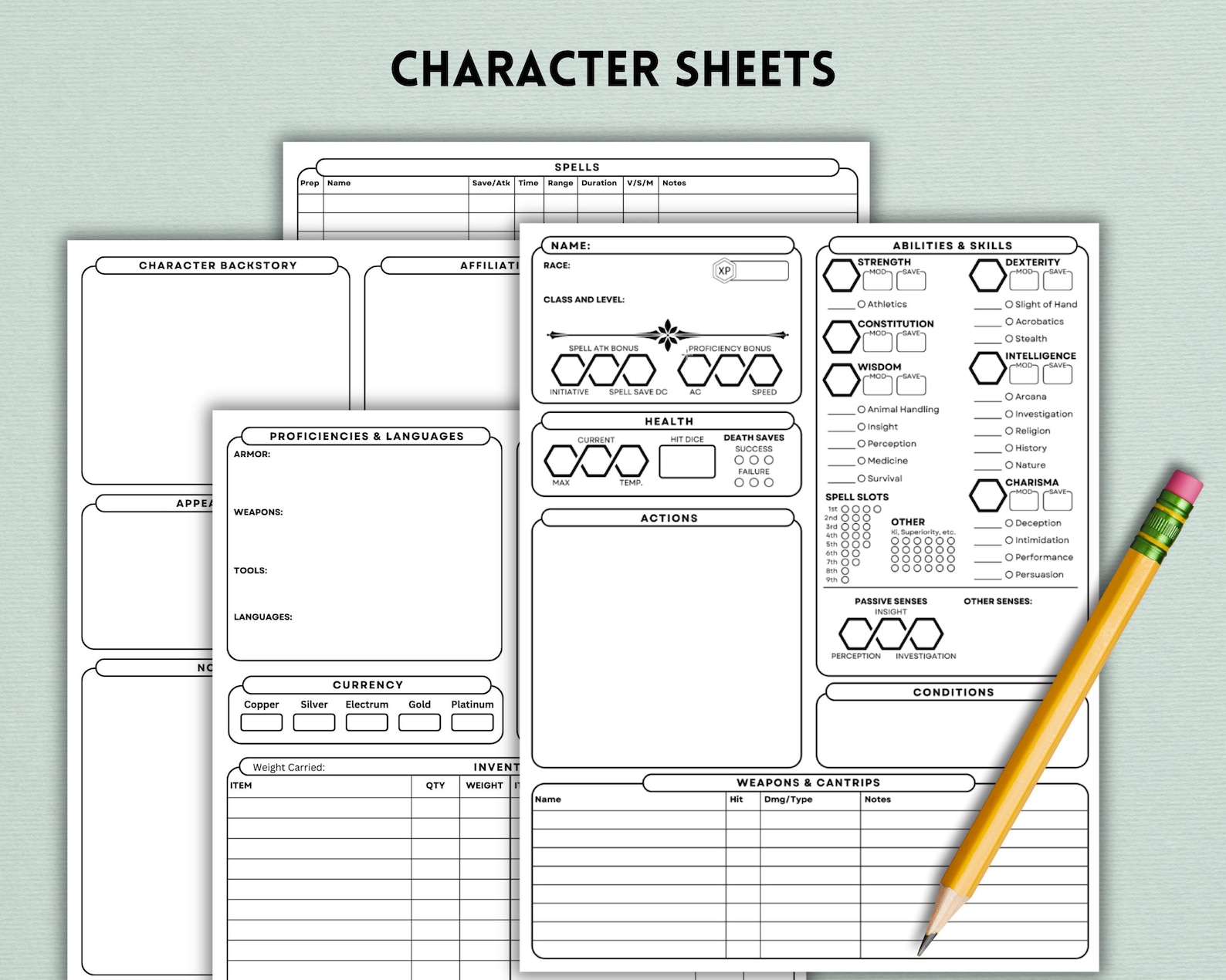Dnd Bundle, 5e, Dnd Printable, Dnd Cheat Sheet, Dnd Player Guide, Dnd Character Sheet, Dungeons