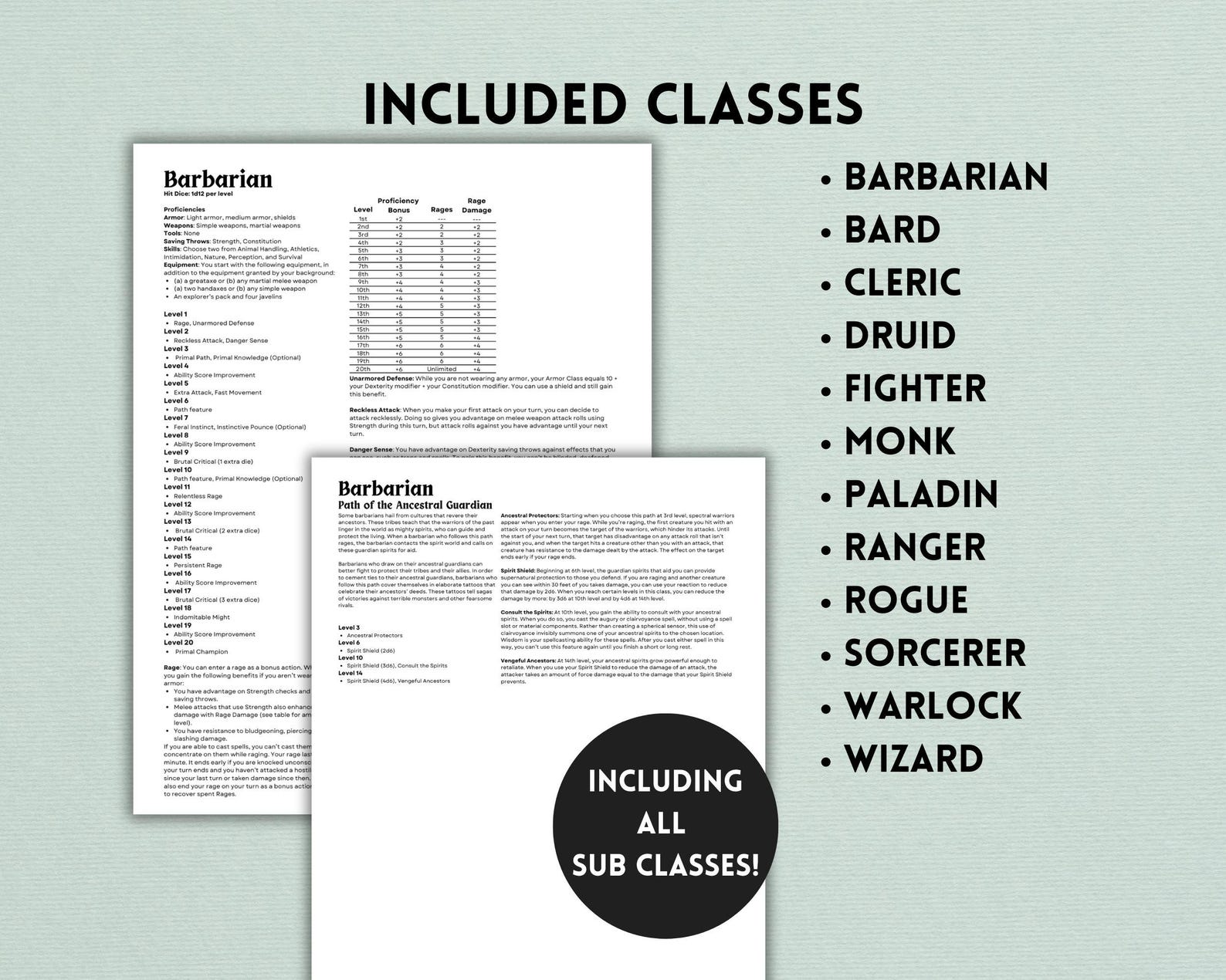 Dnd 5e Class Reference Sheets: Species, Origins, Feats (letter & A4 ...