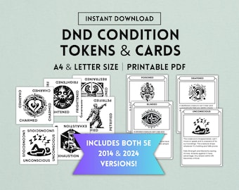 DnD 5e Condition Tokens and Cards: 2014 & 2024 (PDF Digital Download)