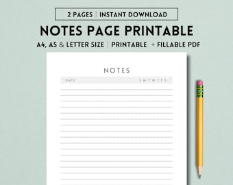 Página de notas imprimible, toma de notas, papel de notas forrado, inserción de planificador estacionario imprimible, notas de estudio, notas de trabajo, notas de oficina, nota de reunión