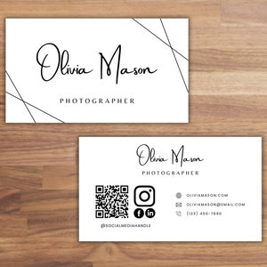 Photographer Business Card With QR Code Template, Simple Business Card, Hairstylist Business Card, Esthetician Business Card, Download