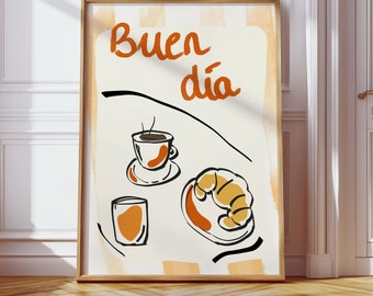 Póster de Desayuno Argentino: Medialuna y Arte Cafetero (Descarga Digital)