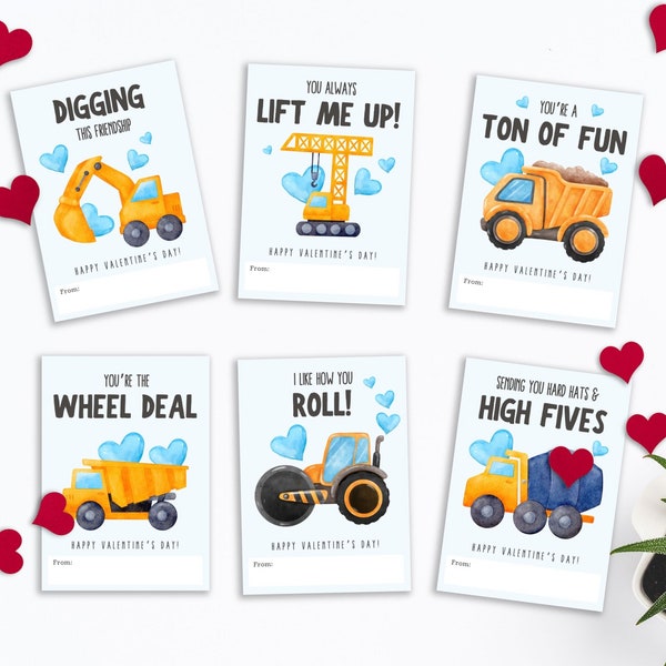 Printable Construction Valentines Classroom Construction Valentine's Day Cards for Kids Valentine's Day Gift Tags Instant Download