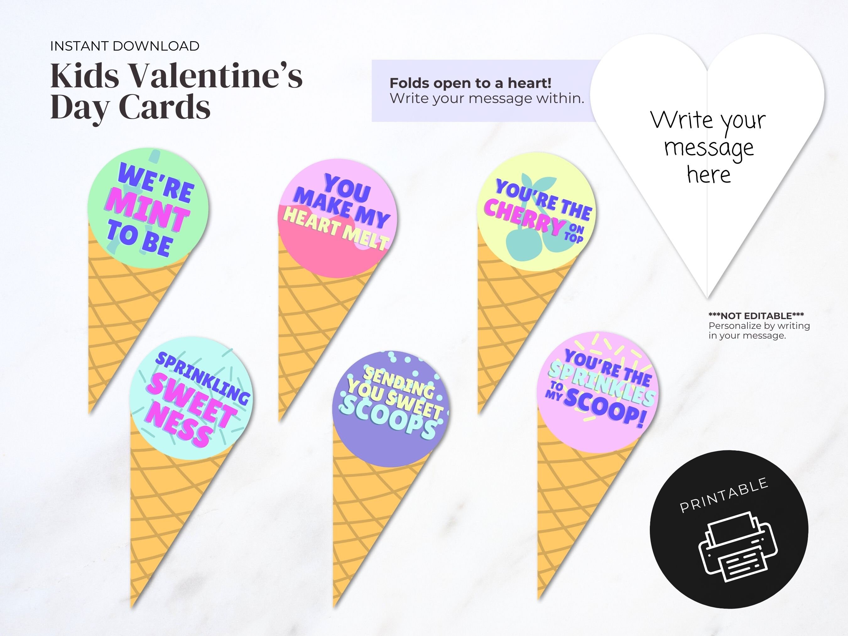 Kids Valentines Day Cards Printable Classroom Valentines Ice Cream Cards for Kids Valentines Day