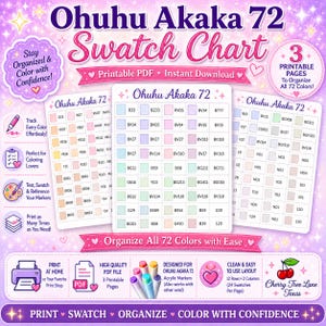 Ohuhu Akaka 72 Swatch-diagram PDF | Marker Color Tracker (Omedelbar nedladdning)