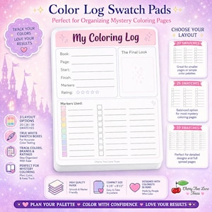 Mystery Coloring Swatch Tracker Anteckningsblock | Målarlogg med 25 ark