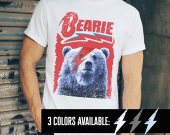 Ziggy stardust Bear Shirt, Bearie Bowie parody music shirt, funny shirt for music lovers, unisex rock and roll tshirt, glam rock inspired