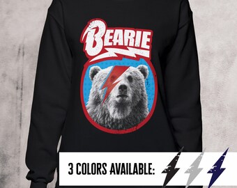 Ziggy Stardust Bear Crewneck Sweatshirt, David bowie fan sweatshirt, funny music sweater, retro 80s vintage style sweatshirt, men and women