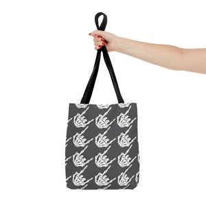Skeleton rock hands Houndstooth Tote Bag, Rock and roll tote bag, Skeleton hands tote, edgy reusable shopping bag, goth tote bag, Halloween image 6