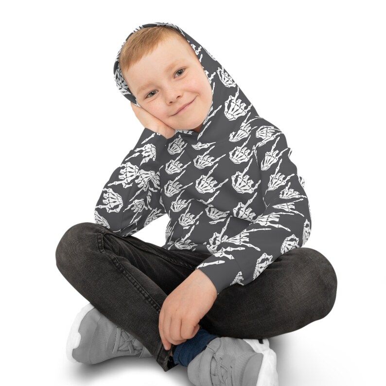 Kids rock and roll skeleton hands houndstooth hoodie, kids Halloween sweatshirt, Kids skeleton hands, boys sweatshirt, girls sweatshirt image 7