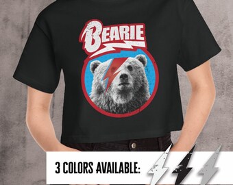Ziggy Stardust Bear crop top, Women's crop t-shirt, Funny music shirt for women, David Bowie inspired Tshirt, Concert tee, Cool music tshirt