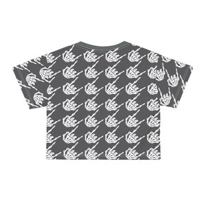 Skeleton Rock Hands Houndstooth Crop Tee, Rock and roll women's t-shirt, fun Halloween shirt, Goth Crop tshirt, Rock n roll cropped shirt image 3