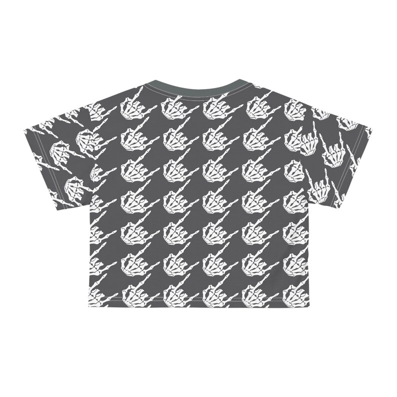 Skeleton Rock Hands Houndstooth Crop Tee, Rock and roll women's t-shirt, fun Halloween shirt, Goth Crop tshirt, Rock n roll cropped shirt image 3