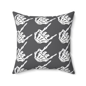 Skeleton Rock Hands Houndstooth Throw Pillow, Indoor Rock and roll throw pillow, Halloween pillow, Goth decor pillow, Gray and White pillow image 10