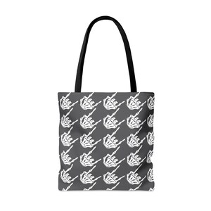 Skeleton rock hands Houndstooth Tote Bag, Rock and roll tote bag, Skeleton hands tote, edgy reusable shopping bag, goth tote bag, Halloween image 3