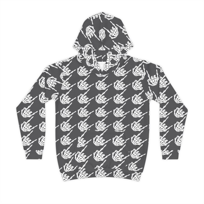 Kids rock and roll skeleton hands houndstooth hoodie, kids Halloween sweatshirt, Kids skeleton hands, boys sweatshirt, girls sweatshirt image 2