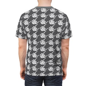 Skeleton rock hands houndstooth t-shirt, Men's rock hands t-shirt, Women's rock hand t-shirt, Halloween skeleton rock hands print t-shirt image 7