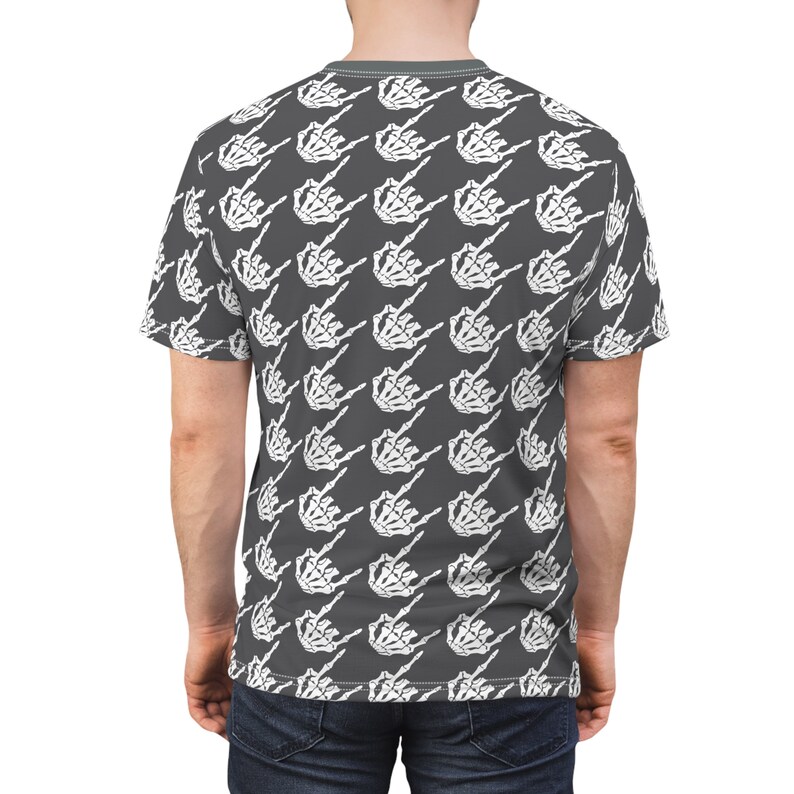 Skeleton rock hands houndstooth t-shirt, Men's rock hands t-shirt, Women's rock hand t-shirt, Halloween skeleton rock hands print t-shirt image 7