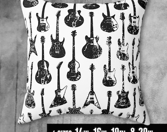 Guitar Throw Pillow, Rock and roll pillow, Grunge rock, Music pillow, Electric guitar, bass guitar, musician gift, guitarist, Square Pillow