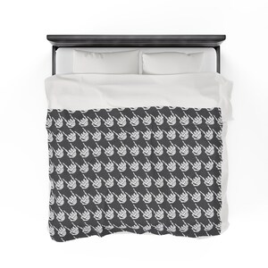 Skeleton Rock Hands Houndstooth Blanket, Velveteen Plush Blanket, Halloween blanket, Goth decor blanket, Edgy rock and roll blanket image 10
