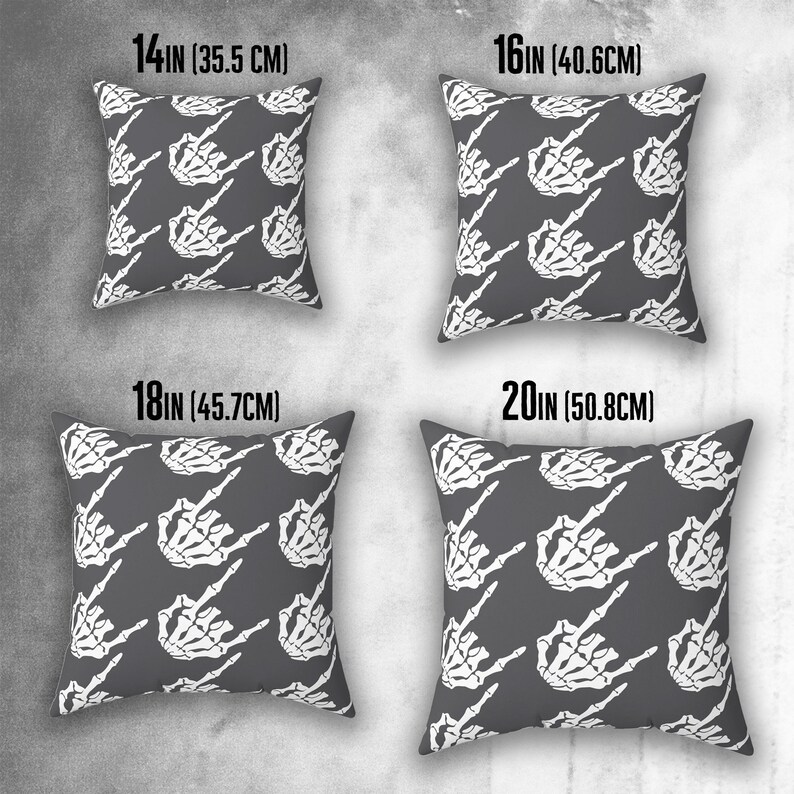 Skeleton Rock Hands Houndstooth Throw Pillow, Indoor Rock and roll throw pillow, Halloween pillow, Goth decor pillow, Gray and White pillow image 7