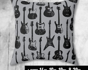 Guitar couch pillow, Musician pillow, guitarist gift, bassist gift, electric guitars, bass guitars, Music home decor pillow, Square Pillow