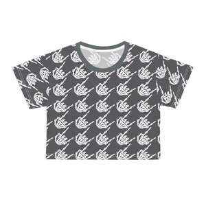 Skeleton Rock Hands Houndstooth Crop Tee, Rock and roll women's t-shirt, fun Halloween shirt, Goth Crop tshirt, Rock n roll cropped shirt image 2