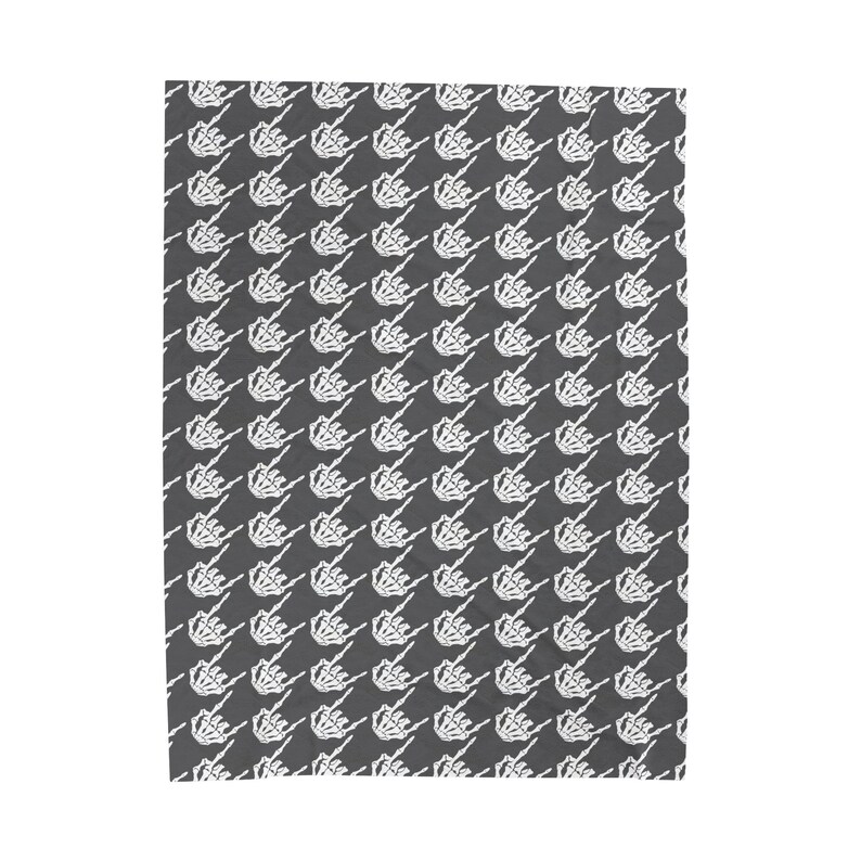 Skeleton Rock Hands Houndstooth Blanket, Velveteen Plush Blanket, Halloween blanket, Goth decor blanket, Edgy rock and roll blanket image 6