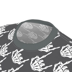 Skeleton rock hands houndstooth t-shirt, Men's rock hands t-shirt, Women's rock hand t-shirt, Halloween skeleton rock hands print t-shirt image 8