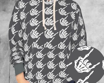 Rock hands houndstooth print Adult Hoodie, Men's skeleton hands hoodie, Women's skeleton hands hoodie, Halloween hoodie, skeleton sweater