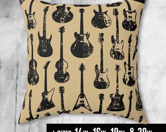 Guitar Print throw pillow, Music room decor, Electric guitar, Bass Guitar, Musician gift, Music decor, Guitarist gift, Square Pillow