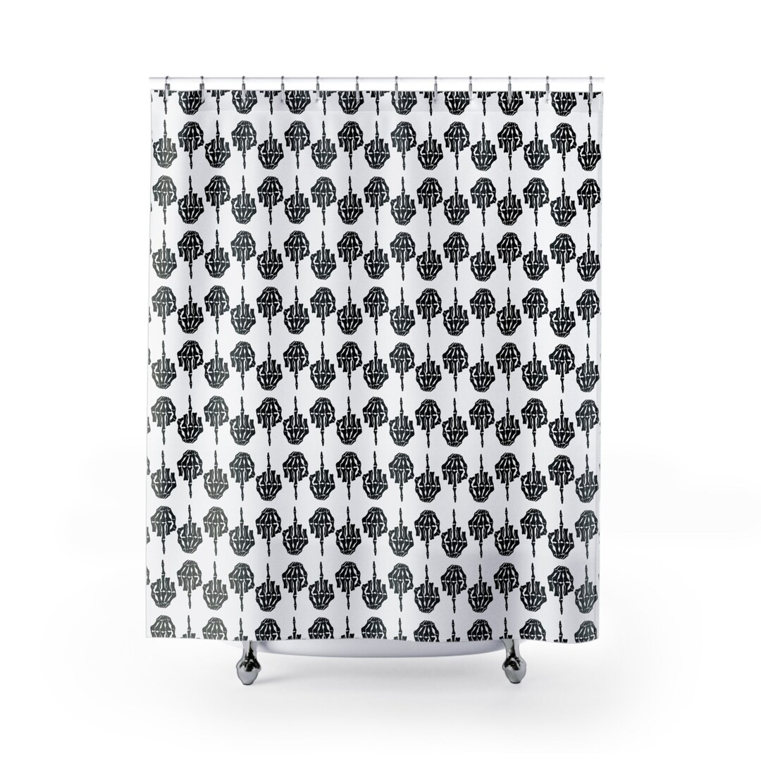 Skeleton Hand Middle Finger Shower Curtains, F You Curtain, Edgy Grunge