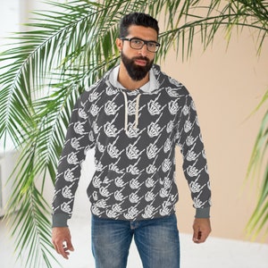 Rock hands houndstooth print Adult Hoodie, Men's skeleton hands hoodie, Women's skeleton hands hoodie, Halloween hoodie, skeleton sweater image 6