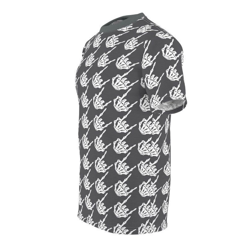Skeleton rock hands houndstooth t-shirt, Men's rock hands t-shirt, Women's rock hand t-shirt, Halloween skeleton rock hands print t-shirt image 5