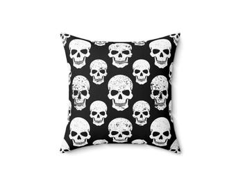 Grunge skull pillow, skeleton pillow, black and white rock decor pillow, alternative decor, music decor, metal pillow, music pillow