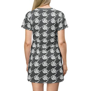 Women's Skeleton Rock Hands Houndstooth T-Shirt Dress, Women's rock and roll t-shirt dress, Skeleton hands, goth t-shirt dress, Halloween image 5