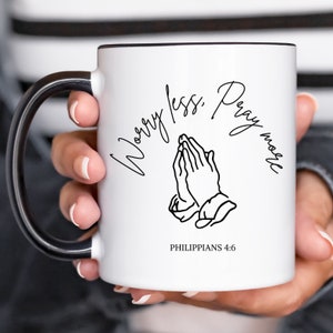 Worry Less, Pray More Christian Ceramic Coffee Mug, 11oz - Faith-Filled Christian Coffee Mug - Inspirational Religious Ceramic Cup