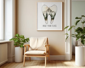 Rock Your Floss Mountain Tooth Print, Dental Office Art (Digital Download)