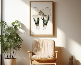 Mountainscape Tooth Art Print, Dental Office Decor (Digital Download)
