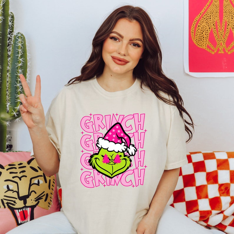 Pink Grinch Graphic Tee Christmas Graphic Tee Comfort Colors Etsy Christmas Graphic Tee