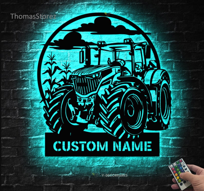 Custom Tractor Driver Metal Wall Art LED Light Home Decor Farm Etsy