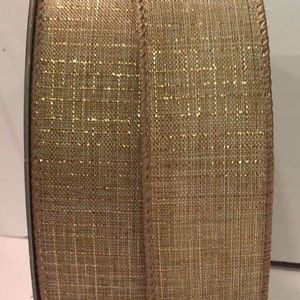 5 metri di bellissimo nastro di lino cablato da 1,5" in beige con oro metallizzato, per fiocchi, ghirlande, decorazioni, fiocchi per capelli, confezioni regalo