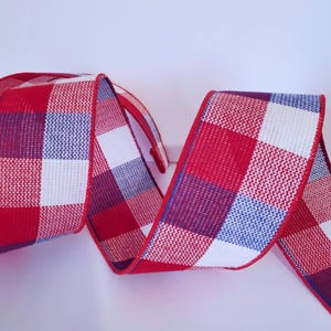 Wired Patriotic Plaid Ribbon - 2.5 inch, Holiday Decor