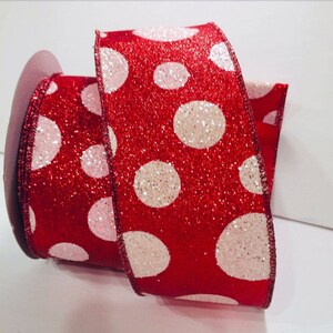 5 YARDAS de cinta brillante con cable de 2,5 pulgadas en rojo con lunares blancos - Coronas de lazos que decoran lazos para el cabello Envoltorio de regalo
