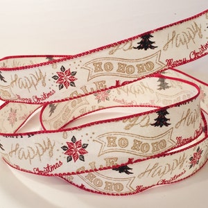 5 Meter 1,5-Zoll-Band in weiß mit gold, schwarz und rot, Ho Ho Ho Merry Christmas, Schleifen, Kranzdekor, Weihnachtsbaumdekor