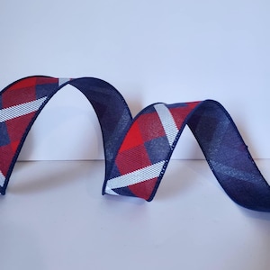 Red, White, and Blue Plaid Wired Ribbon: 1 1/2" Patriotic Decor - 5 Yards