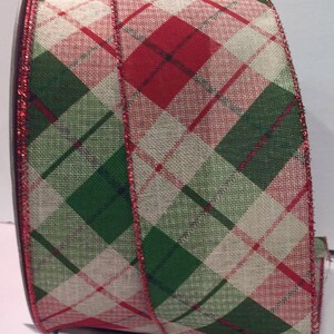 Beau ruban métallique de 2,5 pouces à carreaux rouge et vert, 5 mètres, noeuds, couronnes, décoration, ferme, Noël