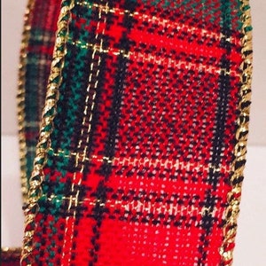 Linda fita xadrez tartan com fio de 1,5 polegadas em azul marinho, esmeralda, vermelho e ouro metálico - 5 jardas para laços, guirlandas, laços de cabelo, Natal