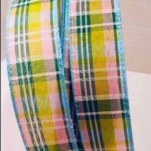 Beau ruban à carreaux câblé de 1,5 pouce en bleu, rose et vert - 5 mètres pour les couronnes de noeuds, décoration Hairbows Farmhouse printemps été